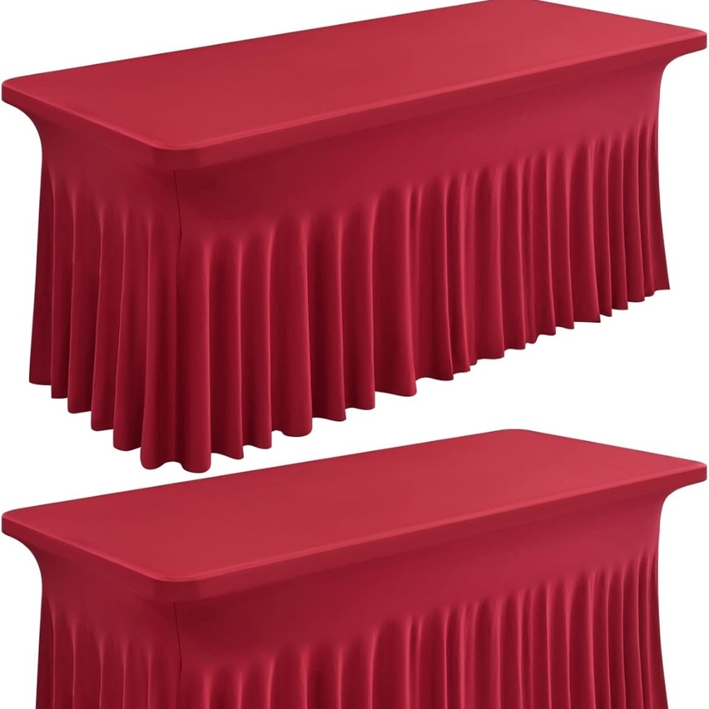 NEW  2 Pack Spandex Table Skirts for Rectangle Tables 4ft Fitted Table Cover RED